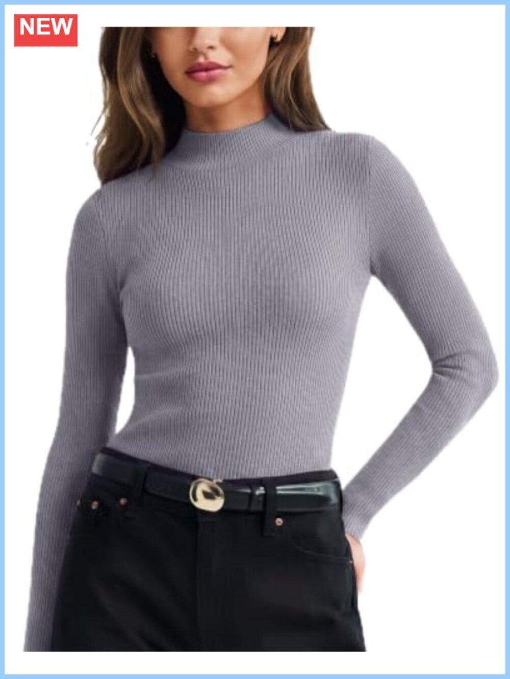Cashmere Mock Turtleneck Thermal Long Sleeve Knit Top